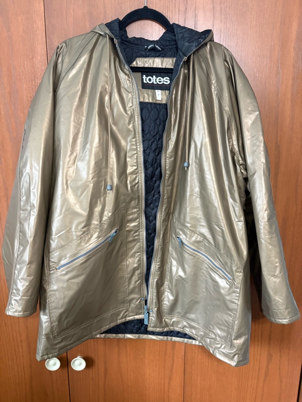 totes Metallic Gold Hooded Rain Jacket Size Large